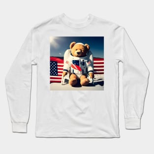 Teddy in a Space suit sitting on a deck chair on the Moon Long Sleeve T-Shirt